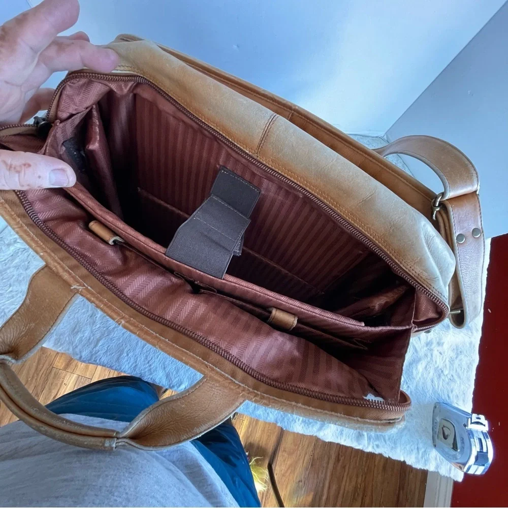 CLAIRE CHASE Genuine Leather Brown Briefcase Tan Leather Men's Bag